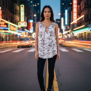 Juicy Couture Tie-Dye Sleeveless Top - grey and White size XL sparkly y2k